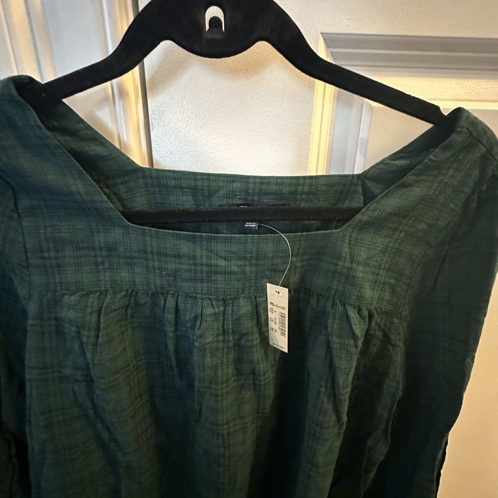 Madewell Plaid Square-Neck Peasant Top - Picture 3 of 6